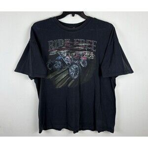 Y2K Biker Graphic T-Shirt / Black / Size 2XL